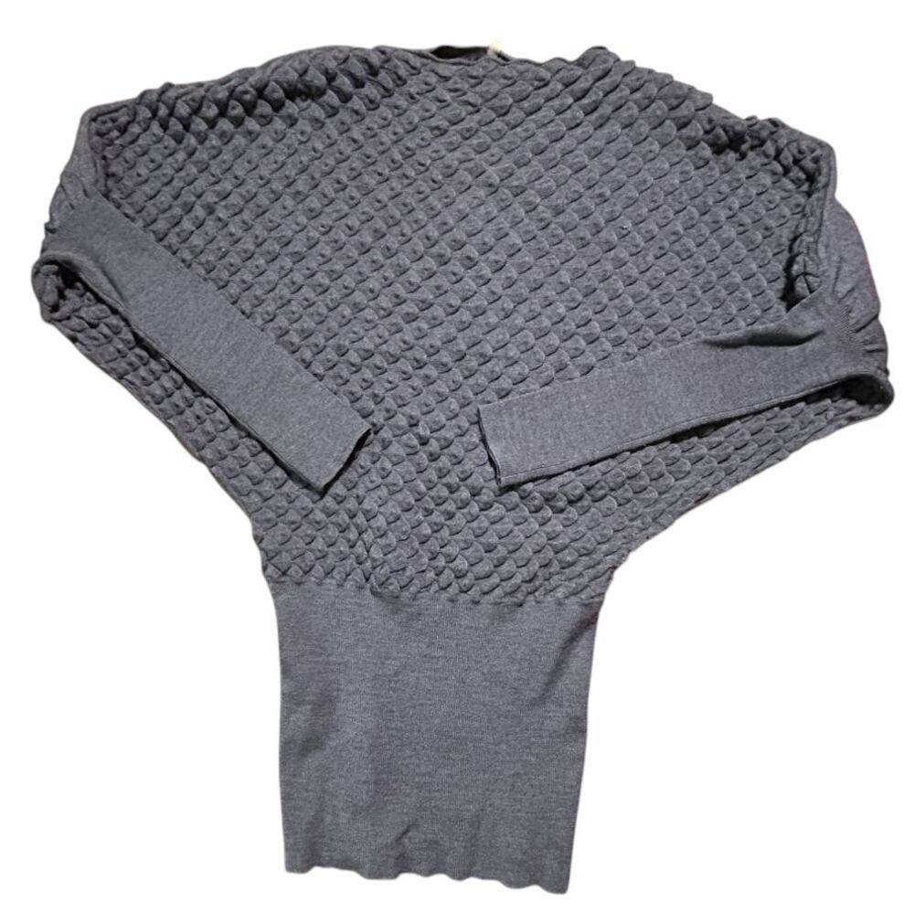 La-El Couture Wool Blend Cinched Waist Batwing Sleeve Gray Top Medium